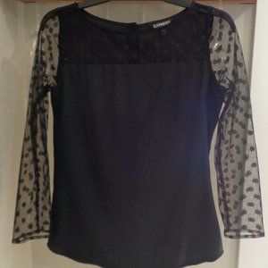 Express sheer polka dot sleeve and yoke top Black XS button back